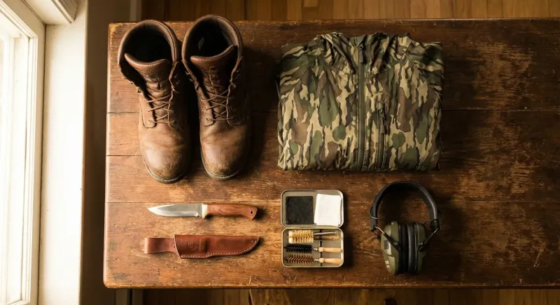 Chasseur avec fusil et gilet orange de sécurité, équipement essentiel pour évaluer combien coûte le permis de chasse