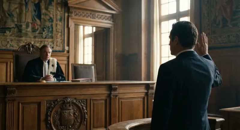 Assermentation d'un futur garde levant la main au tribunal pour valider sa médaille garde chasse officielle.