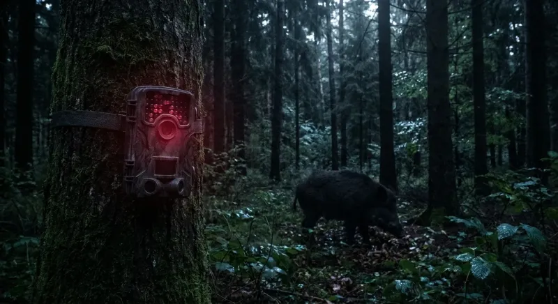 Caméra de chasse dont les LEDs infrarouges éclairent une scène nocturne de manière invisible et discrète