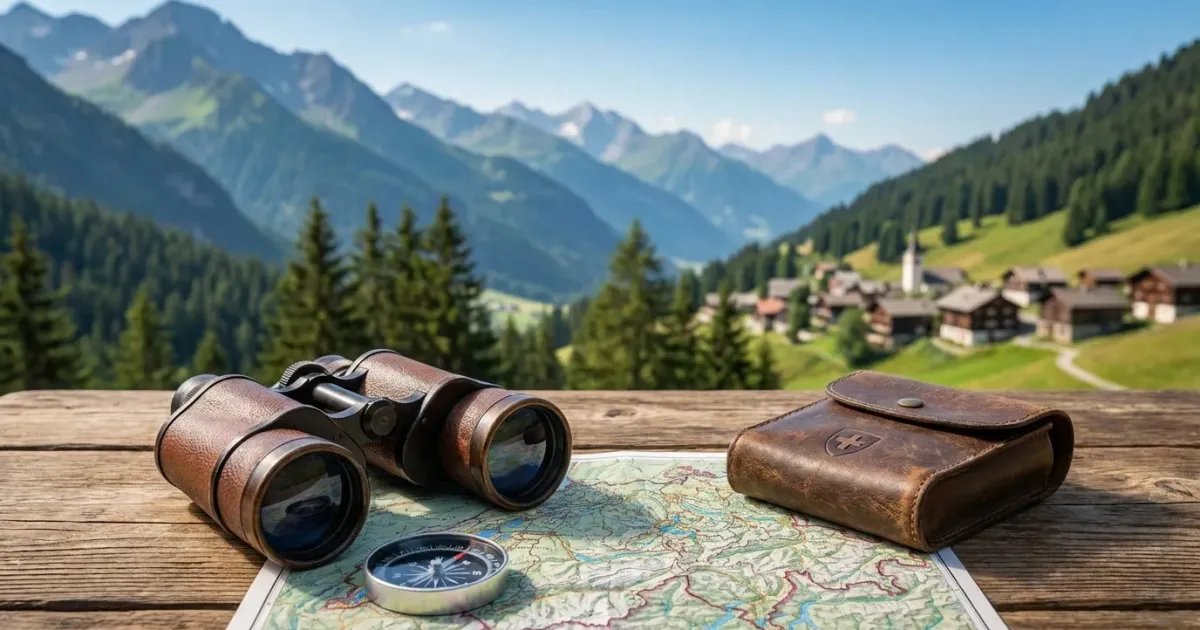 Formulaire officiel à remplir pour obtenir un permis de chasse suisse, posé sur une carte topographique des Alpes.