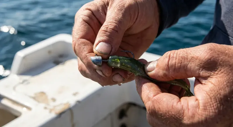 Montage droit et soigné d'un leurre slug : comment pecher le megre bassin arcachon tutoriel pour une nage naturelle.