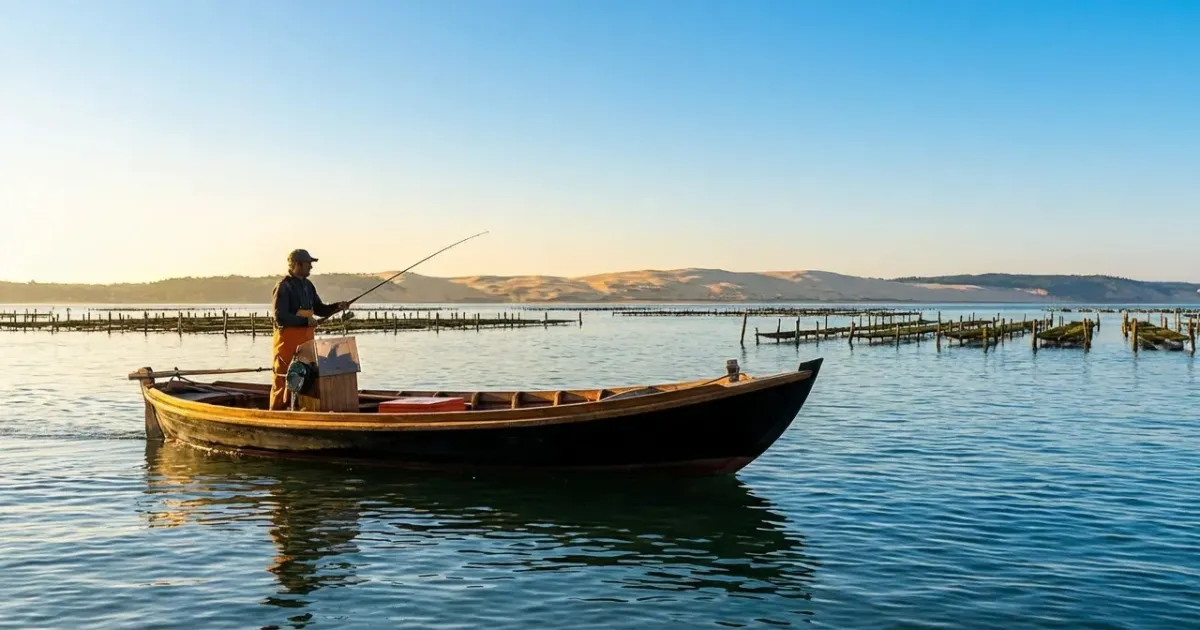 Pêcheur tenant un grand poisson argenté en bateau : découvrez comment pecher le megre bassin arcachon tutoriel illustré.