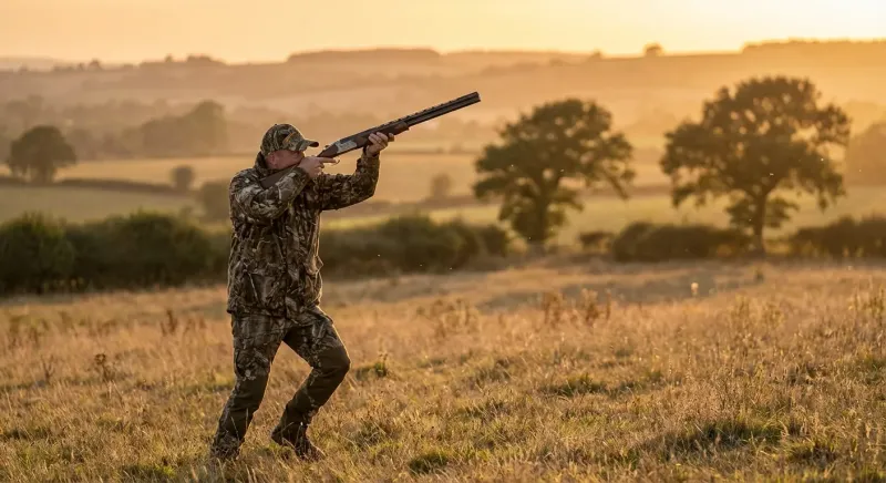 Chasseur épaule son arme à sec pour acquérir l'automatisme et ne plus rater au fusil de chasse en vidéo.