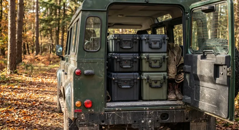 Bac de transport rigide et étanche fermé, illustrant que faire des vicere de sanglier apres la chasse.