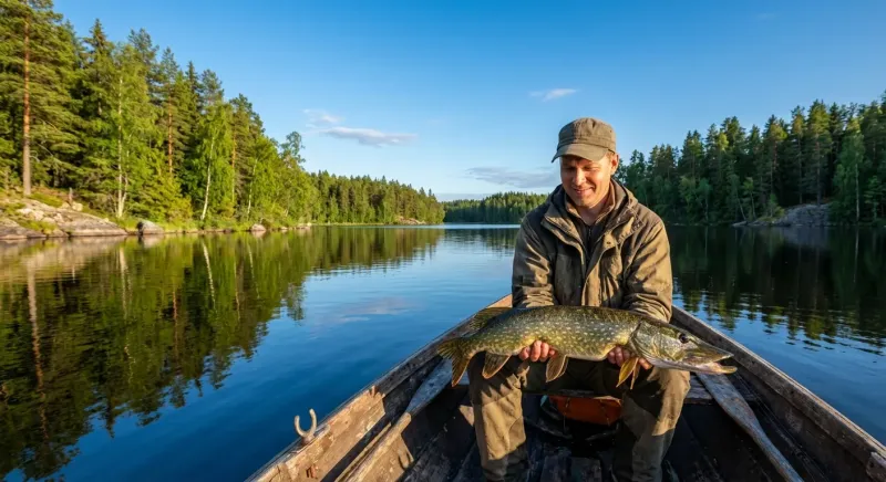 Grand brochet aux écailles vertes en eau cristalline : quel poisson peut on pêcher dans les lacs de Finlande ?