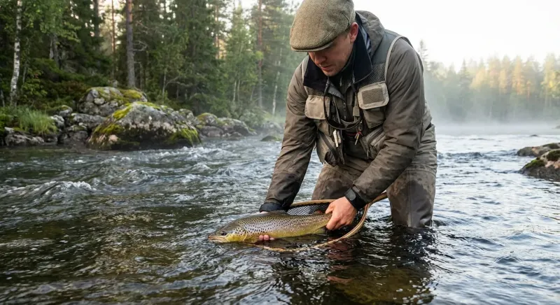 Truite brune pêchée à la mouche en forêt boréale : quel poisson peut on pecher dans les lacs de finlande.